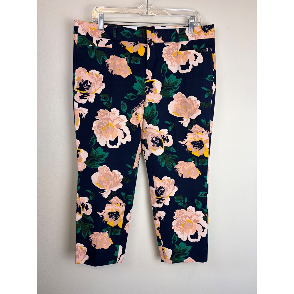 NEW Banana Republic Sloan Crop Pants 12P Navy Floral Mid Rise Stretch Trousers